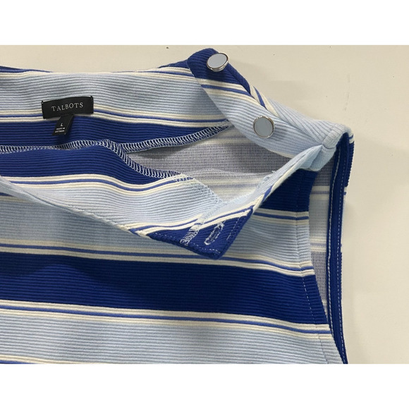 Talbots Top Womens Large Blue White Stripe Textured Button Shoulder Stretch - Picture 6 of 10